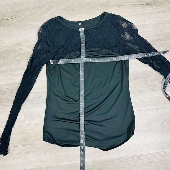Unbranded Black Long Sleeve Lace Top Size S Mesh Sheer Gothic Stretch - Picture 7 of 7